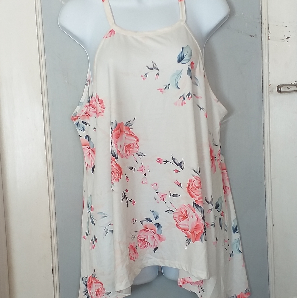 White & pink floral tank, sz XL